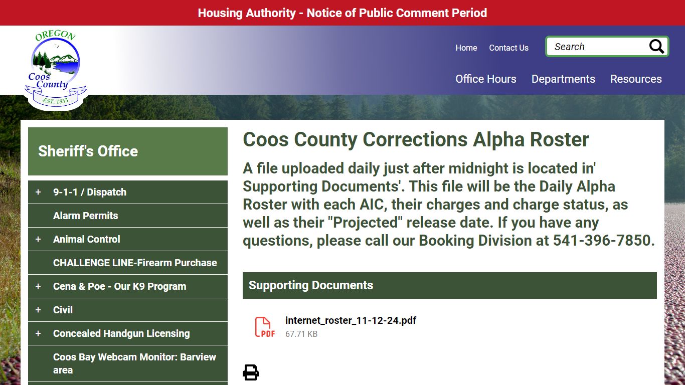 Coos County Corrections Alpha Roster