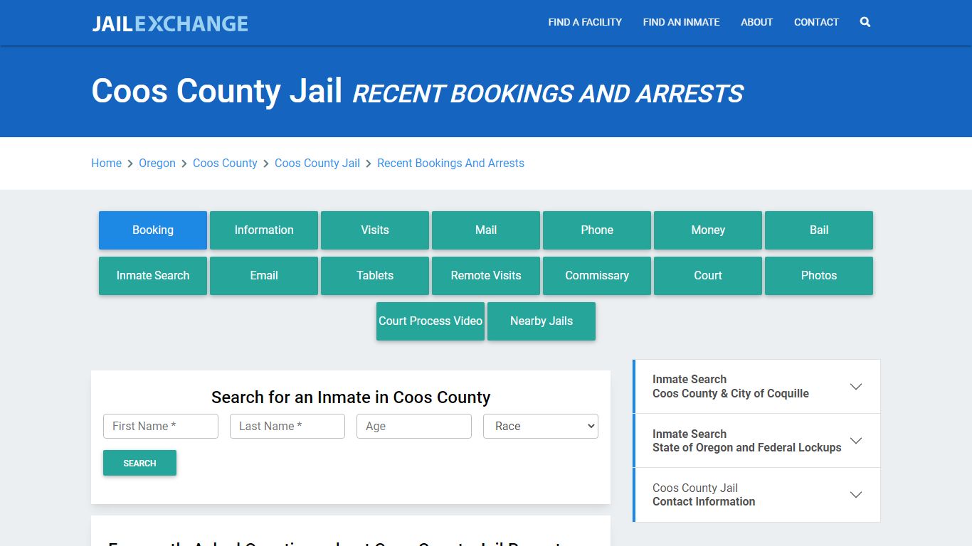 Coos County Jail Recent Bookings And Arrests - Jail Exchange