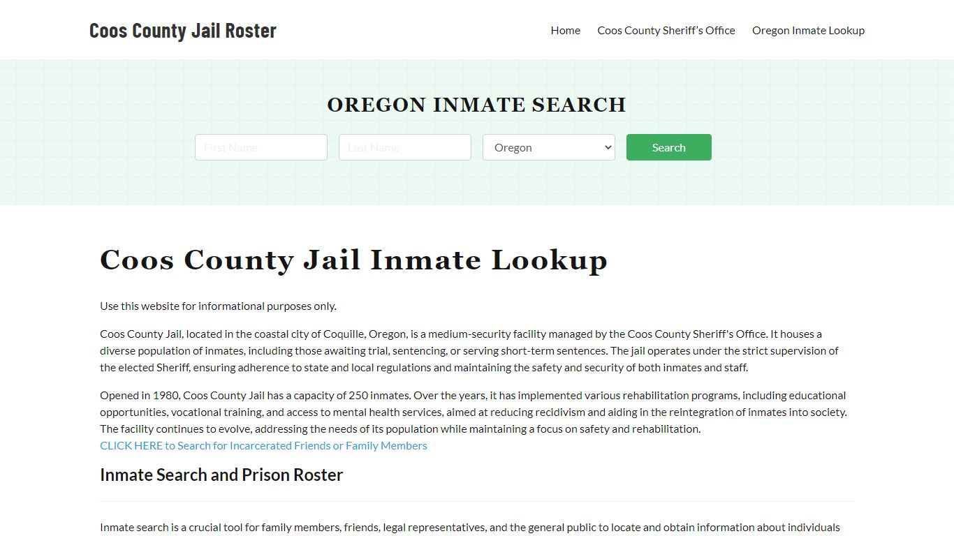 Coos County Jail Roster Lookup, OR, Inmate Search